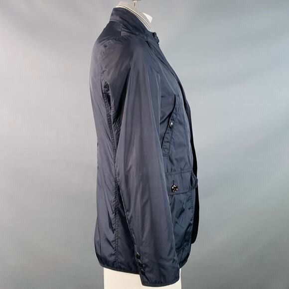 MONCLER Size L Millet Navy Grey Polyamide Layered Notch Lapel Jacket - Picture 3 of 10